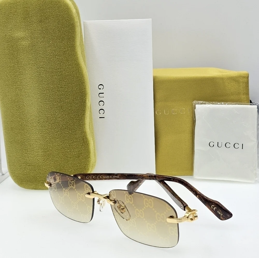 Gucci Gold Rimless GG Logo Gradient Sunglasses